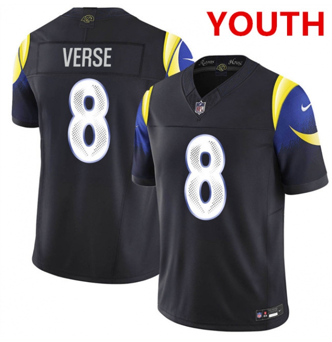 Youth los angeles rams #8 jared verse midnight blue 2025 f.u.s.e. “rivalries” vapor limited football stitched jersey