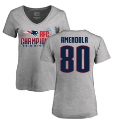 Women's Nike New England Patriots #80 Danny Amendola Heather Gray 2017 AFC Champions V-Neck T-Shirt