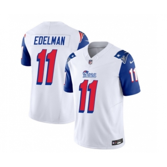 Men's Nike New England Patriots #11 Julian Edelman White Blue 2023 F.U.S.E. Vapor Limited Football Stitched Jersey Men's Nike New England Patriots #11 Julian Edelman White Blue 2023 F.U.S.E. Vapor Limited Football Stitched Jersey