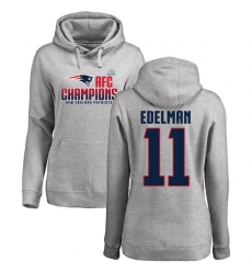 Women's Nike New England Patriots #11 Julian Edelman Heather Gray 2017 AFC Champions Pullover Hoodie Women's Nike New England Patriots #11 Julian Edelman Heather Gray 2017 AFC Champions Pullover Hoodie