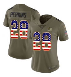 Women's Nike New York Giants #28 Paul Perkins Limited Olive/USA Flag 2017 Salute to Service NFL Jersey