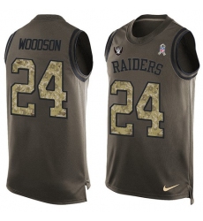 Men's Nike Oakland Raiders #24 Charles Woodson Limited Green Salute to Service Tank Top NFL Jersey