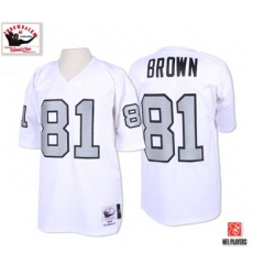 Mitchell And Ness Oakland Raiders #81 Tim Brown White with Silver No. Authentic NFL Jersey