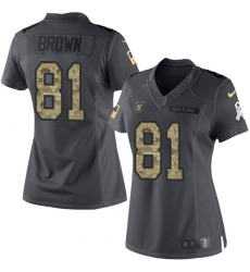 Women's Nike Oakland Raiders #81 Tim Brown Limited Black 2016 Salute to Service NFL Jersey