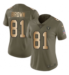 Women's Nike Oakland Raiders #81 Tim Brown Limited Olive/Gold 2017 Salute to Service NFL Jersey