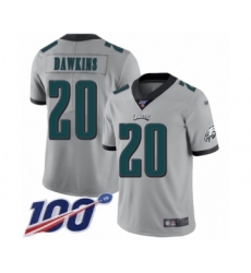 Men's Philadelphia Eagles #20 Brian Dawkins Limited Silver Inverted Legend 100th Season Football Jersey
