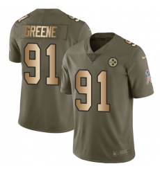 Men's Nike Pittsburgh Steelers #91 Kevin Greene Limited Olive/Gold 2017 Salute to Service NFL Jersey