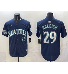 Men's Seattle Mariners #29 Cal Raleigh Navy With 2025 AL West Division Champions Limited Stitched jersey