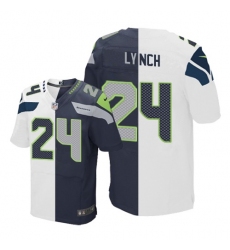 Men's Nike Seattle Seahawks #24 Marshawn Lynch Elite Navy/White Split Fashion NFL Jersey