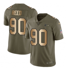 Men's Nike Seattle Seahawks #90 Jarran Reed Limited Olive/Gold 2017 Salute to Service NFL Jersey