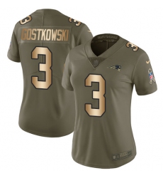 Women's Nike New England Patriots #3 Stephen Gostkowski Limited Olive/Gold 2017 Salute to Service NFL Jersey