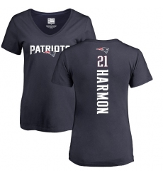 NFL Women's Nike New England Patriots #21 Duron Harmon Navy Blue Backer T-Shirt