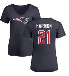NFL Women's Nike New England Patriots #21 Duron Harmon Navy Blue Name & Number Logo Slim Fit T-Shirt
