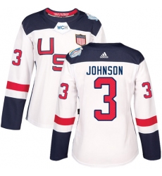 Women's Adidas Team USA #3 Jack Johnson Authentic White Home 2016 World Cup Hockey Jersey