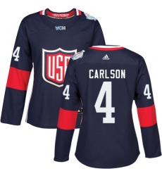 Women's Adidas Team USA #4 John Carlson Authentic Navy Blue Away 2016 World Cup Hockey Jersey