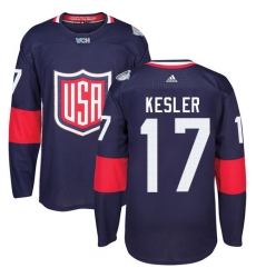 Men's Adidas Team USA #17 Ryan Kesler Authentic Navy Blue Away 2016 World Cup Ice Hockey Jersey