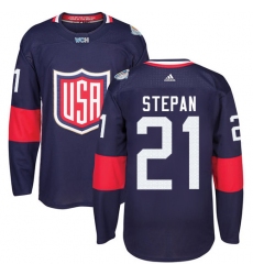 Men's Adidas Team USA #21 Derek Stepan Authentic Navy Blue Away 2016 World Cup Ice Hockey Jersey