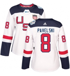 Women's Adidas Team USA #8 Joe Pavelski Authentic White Home 2016 World Cup Hockey Jersey