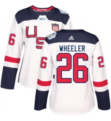 Women's Adidas Team USA #26 Blake Wheeler Authentic White Home 2016 World Cup Hockey Jersey