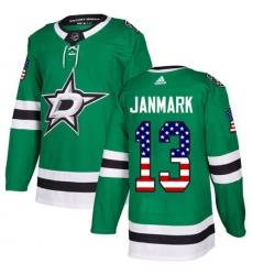 Men's Adidas Dallas Stars #13 Mattias Janmark Authentic Green USA Flag Fashion NHL Jersey