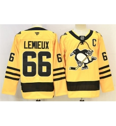 Men's Pittsburgh Penguins #66 Mario Lemieux Gold 2025-26 With C Alternate Stitched Hockey Jersey