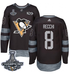 Men's Adidas Pittsburgh Penguins #8 Mark Recchi Authentic Black 1917-2017 100th Anniversary 2017 Stanley Cup Champions NHL Jersey