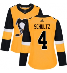 Women's Adidas Pittsburgh Penguins #4 Justin Schultz Authentic Gold Alternate NHL Jersey
