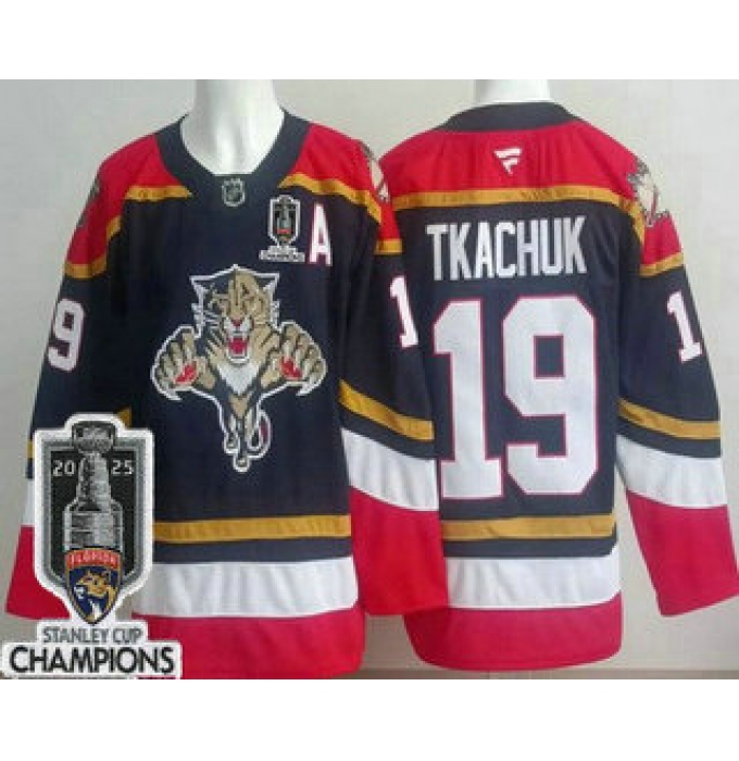 Men's Florida Panthers #19 Matthew Tkachuk Navy 2025 Stanley Cup Champions Authentic Jersey