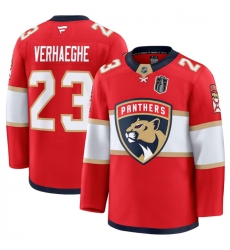 Men's Florida Panthers #23 Carter Verhaeghe Red 2025 Stanley Cup Final Stitched Hockey Jersey