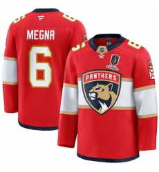 Men's Florida Panthers #6 Jaycob Megna Red Home 2025 Stanley Cup Champions Stitched Jersey