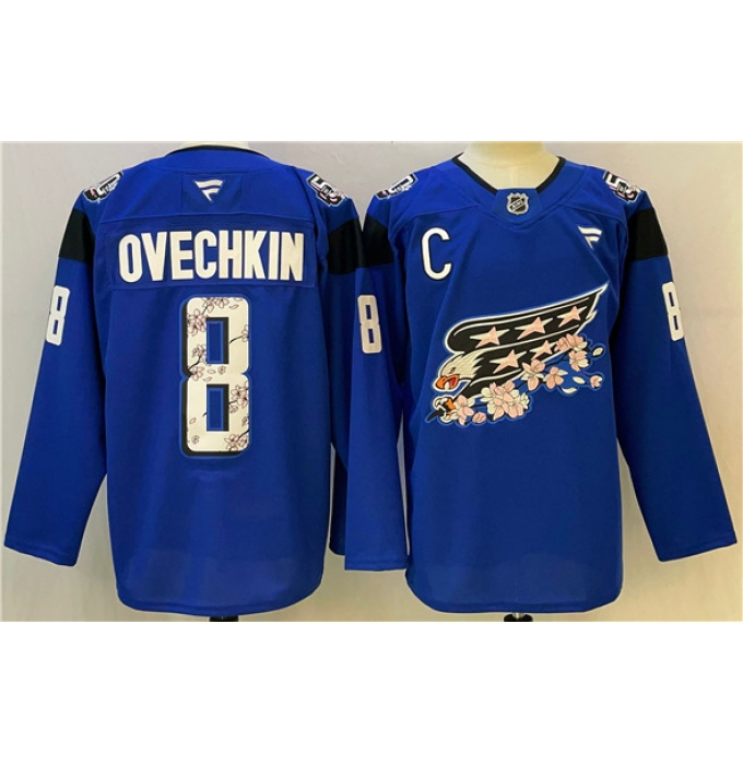 Men's Washington Capitals #8 Alex Ovechkin Blue Cherry Blossom With C Stitched Hockey Jersey