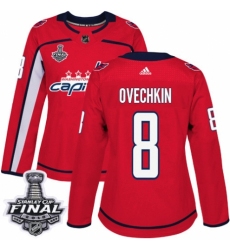 Women's Adidas Washington Capitals #8 Alex Ovechkin Authentic Red Home 2018 Stanley Cup Final NHL Jersey