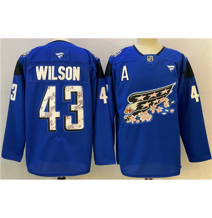 Men's Washington Capitals #43 Tom Wilson Blue Cherry Blossom With A Stitched Hockey Jersey