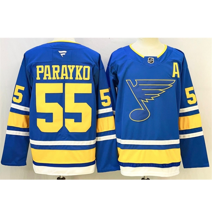 Men's St. Louis Blues #55 Colton Parayko Blue 2025 With A Stitched Hockey Jersey