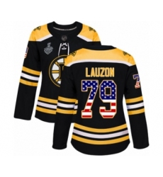 Women's Boston Bruins #79 Jeremy Lauzon Authentic Black USA Flag Fashion 2019 Stanley Cup Final Bound Hockey Jersey