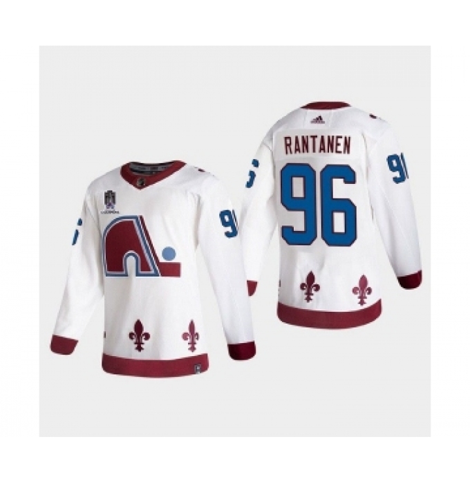 Men's Colorado Avalanche #96 Mikko Rantanen 2022 White Stanley Cup Champions Patch Stitched Jersey