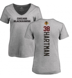 NHL Women's Adidas Chicago Blackhawks #38 Ryan Hartman Ash Backer T-Shirt