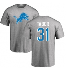 NFL Nike Detroit Lions #31 Teez Tabor Ash Name & Number Logo T-Shirt