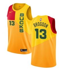 Men's Nike Milwaukee Bucks #13 Malcolm Brogdon Swingman Yellow NBA Jersey - City Edition