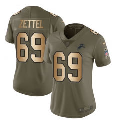 Women's Nike Detroit Lions #69 Anthony Zettel Limited Olive/Gold Salute to Service NFL Jersey