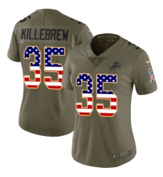 Women's Nike Detroit Lions #35 Miles Killebrew Limited Olive/USA Flag Salute to Service NFL Jersey