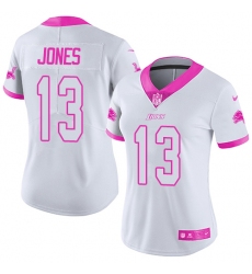 Women's Nike Detroit Lions #13 T.J. Jones Limited White/Pink Rush Fashion NFL Jersey