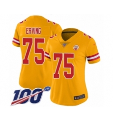 Women's Kansas City Chiefs #75 Cameron Erving Limited Gold Inverted Legend 100th Season Football Jersey