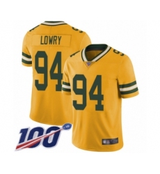 Men's Green Bay Packers #94 Dean Lowry Limited Gold Rush Vapor Untouchable 100th Season Football Jersey
