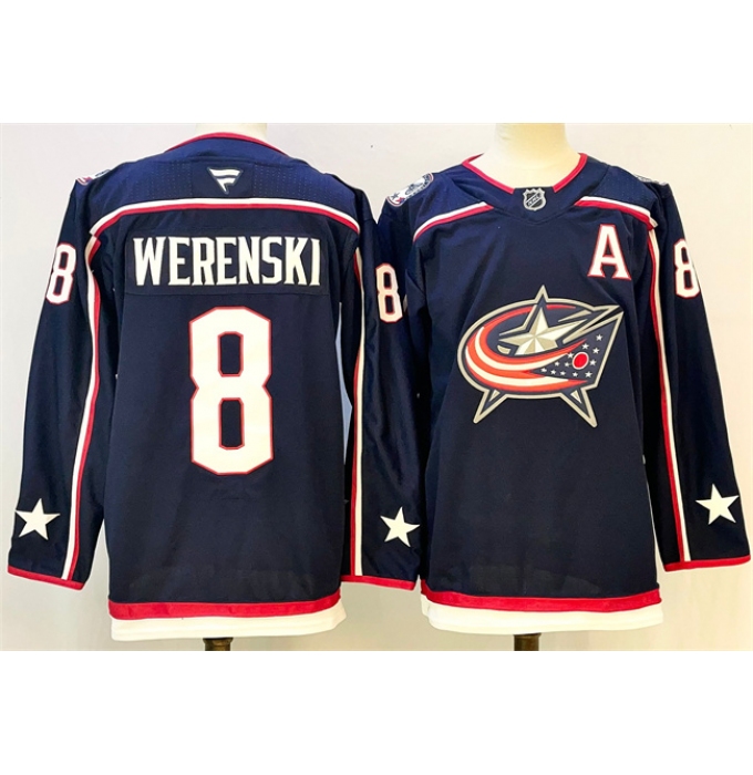Men's Columbus Blue Jackets #8 Zach Werenski Navy With A Stitched Hockey Jersey
