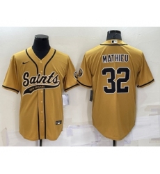 Men's New Orleans Saints #32 Tyrann Mathieu Gold Stitched MLB Cool Base Nike Baseball Jersey