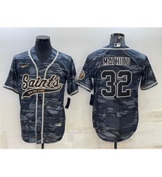 Men's New Orleans Saints #32 Tyrann Mathieu Grey Camo With Patch Cool Base Stitched Baseball Jersey