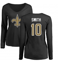 NFL Women's Nike New Orleans Saints #10 Tre'Quan Smith Black Name & Number Logo Slim Fit Long Sleeve T-Shirt