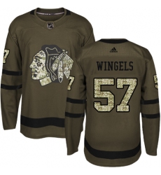 Youth Adidas Chicago Blackhawks #57 Tommy Wingels Authentic Green Salute to Service NHL Jersey