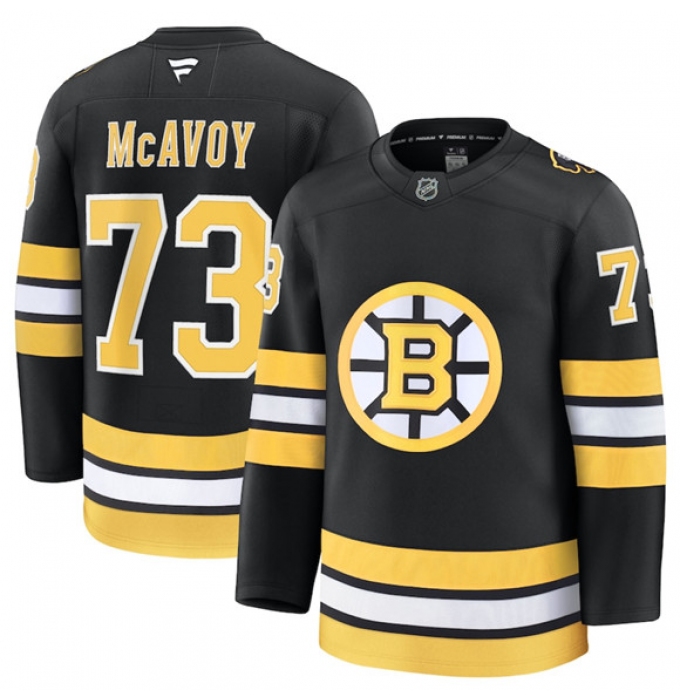 Men's Boston Bruins #73 Charlie McAvoy Black 2025 Home Stitched Hockey Jersey